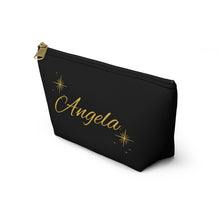 Load image into Gallery viewer, Personalized Black & Gold Makeup Bag — Name Script Accessory Pouch