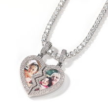 Load image into Gallery viewer, CZ Broken Heart Personalized Photo Pendant Necklace