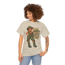 Load image into Gallery viewer, Camo Girl Graphic Tee – "Confidence Looks Good On Every Woman" Military Pinup T-Shirt