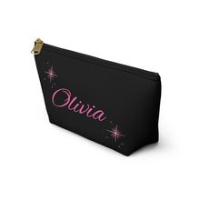 Load image into Gallery viewer, Personalized Black & Pink Makeup Bag — Personalized Script Accessory Pouch