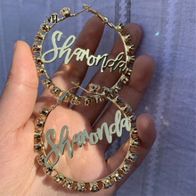 Load image into Gallery viewer, Colorful Zircon Personalized Hoop Name Earrings