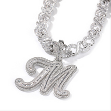 Load image into Gallery viewer, HMU Ladies Infiniti CZ A-Z Cursive Large Initial Letter Pendant Necklace