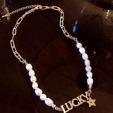 Load image into Gallery viewer, Personalized Pearl Necklace Gold Pendant Name Necklace