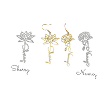 Load image into Gallery viewer, Flower Birth Month Earrings With Personalized Nameplate