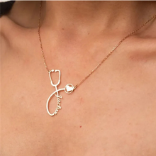 Load image into Gallery viewer, 18k Gold Plated Personalized Healthcare Heroes Stethoscope Pendant Necklace