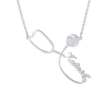 Load image into Gallery viewer, 18k Gold Plated Personalized Healthcare Heroes Stethoscope Pendant Necklace