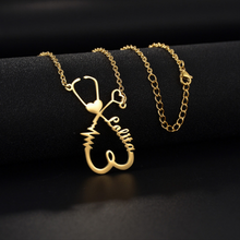 Load image into Gallery viewer, 18k Gold Plated Personalized Nurse/Doctor Heart Stethoscope Pendant Necklace