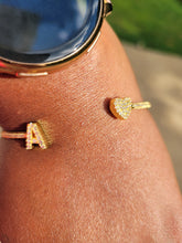 Load image into Gallery viewer, Personalized Zirconia 14k Gold-Plated Stainless Steel Bangle Bracelet - Custom Initial/Heart Jewelry