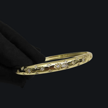 Load image into Gallery viewer, 18k Gold CZ Star and Flower Detailed Bangle Bracelet for Women - Elegant & Stylish Jewelry