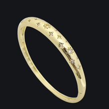 Load image into Gallery viewer, 18k Gold CZ Star and Flower Detailed Bangle Bracelet for Women - Elegant & Stylish Jewelry