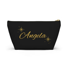 Load image into Gallery viewer, Personalized Black & Gold Makeup Bag — Name Script Accessory Pouch