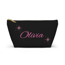 Load image into Gallery viewer, Personalized Black & Pink Makeup Bag — Personalized Script Accessory Pouch