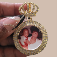 Load image into Gallery viewer, Custom CZ Crown Photo Pendant Necklace - 18k Real Gold-Plated Stainless Steel Personalized Picture Necklace