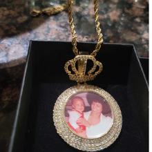 Load image into Gallery viewer, Custom CZ Crown Photo Pendant Necklace - 18k Real Gold-Plated Stainless Steel Personalized Picture Necklace