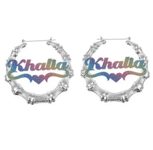 Load image into Gallery viewer, Gold Plated Personalized Bamboo Colorful Glitter Name Plate Earrings