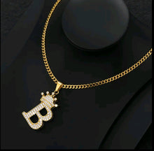 Load image into Gallery viewer, Crown Zircon Alphabet Charm Unisex Necklace