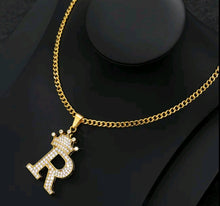 Load image into Gallery viewer, Crown Zircon Alphabet Charm Unisex Necklace