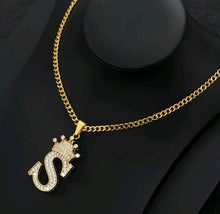 Load image into Gallery viewer, Crown Zircon Alphabet Charm Unisex Necklace