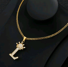 Load image into Gallery viewer, Crown Zircon Alphabet Charm Unisex Necklace