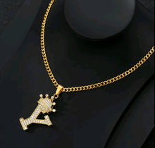 Load image into Gallery viewer, Crown Zircon Alphabet Charm Unisex Necklace