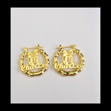 Load image into Gallery viewer, Minnie Mouse Custom Designed Personalized Bamboo 18k Gold Plated Earrings