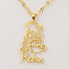 Load image into Gallery viewer, Gold necklace with a pendant shaped Winnie Pooh and the name 'Keena' on a light gray background