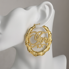 Load image into Gallery viewer, Bamboo Heart 316L Earrings with Blinged out 3A stones for Women