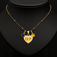 Load image into Gallery viewer, Stainless Steel Personalized Heart Birthstone Name/Sorority Necklace – Custom Jewelry Gift for Her