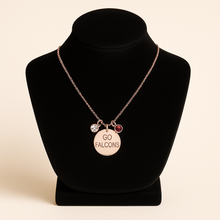 Load image into Gallery viewer, Custom Team or Name Pendant Necklace with Stones | Personalized Stainless Steel Jewelry | Gold or Rose Gold Fan Gift | Sports Spirit Necklace
