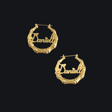 Load image into Gallery viewer, Personalized Frosted Bamboo Hoop Earrings