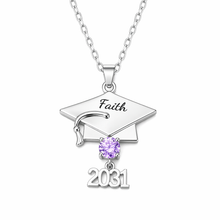 Load image into Gallery viewer, Custom Graduation Necklace with Name, Year & Birthstone – Class of 2026 Gift