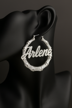 Load image into Gallery viewer, Personalized Frosted Bamboo Hoop Earrings