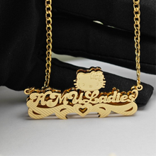 Load image into Gallery viewer, Glam Kitty Collection Personalized 3D Double Plated Necklace and Earrings Set with Diamond Cuts