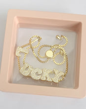 Load image into Gallery viewer, CZ Bubble Letter Personalized Bracelet with Strawstring