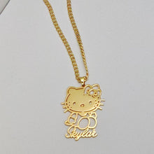Load image into Gallery viewer, Gold necklace with a Hello Kitty pendant on a light gray background