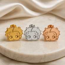 Load image into Gallery viewer, Betty Boop Inspired Stud Earrings – 18K Real Gold-Plated, Silver & Rose Gold Plated Stainless Steel- Custom Name Jewelry Gift