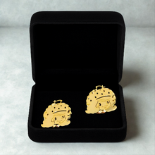 Load image into Gallery viewer, Strawberry Shortcake Gold earrings with a unique design in a black box on a light gray background