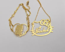 Load image into Gallery viewer, Hello Kitty Personalized Bracelet & Necklace Set | Custom Name Jewelry in Silver, Gold, or Rose Gold | Adjustable Chain Styles | Sanrio Gift for Her