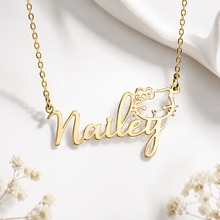 Load image into Gallery viewer, Necklace with the name "Nailey" with a kitty face at the top end of name