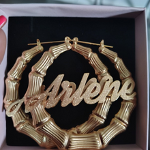 Load image into Gallery viewer, Personalized Frosted Bamboo Hoop Earrings