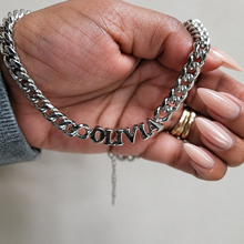 Load image into Gallery viewer, 8mm Cuban Chain Personalized Curve Necklace - 18k Gold-Plated Stainless Steel Custom Name Jewelry for Men & Women
