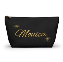 Load image into Gallery viewer, Personalized Black & Gold Makeup Bag — Name Script Accessory Pouch