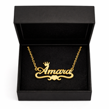 Load image into Gallery viewer, Gold 'Amara' necklace in a black box