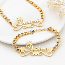 Load image into Gallery viewer, Custom Name Jewelry Set Gold | HMULadies Necklace & Bracelet Set + Optional Anklet | Personalized Cuban Link Jewelry Gift for Her