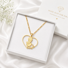 Load image into Gallery viewer, Heart pendant necklace with centered Betty Boop with personalized name.