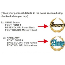 Load image into Gallery viewer, Heart Shaped Gold Plated Personalized Acrylic Name Plate Earrings