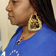 Load image into Gallery viewer, Personalized Bubble Triangle Gold Plated 70mm Name Earrings
