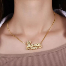Load image into Gallery viewer, Double Plated Crown & Heart 18K Gold Plated Name Necklace
