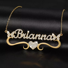 Load image into Gallery viewer, CZ Butterflies With Personalized Heart Bar Pendant Necklace