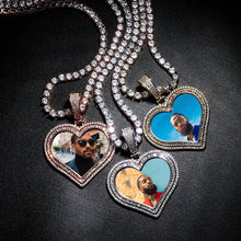 Load image into Gallery viewer, Custom Photo Pendant Heart-shaped Medal Pendant Necklace Iced Cubic Zirconia Pendant Hip Hop Fashion Jewelry